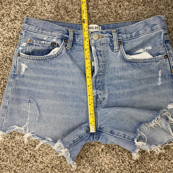 AGOLDE Parker Long Distressed Button Fly Blue Shorts Women’s size 28 - Picture 7 of 15